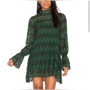 NWOT Free People Simone Crochet Lace Shift Dress | Size XS | Rich Emerald Mini